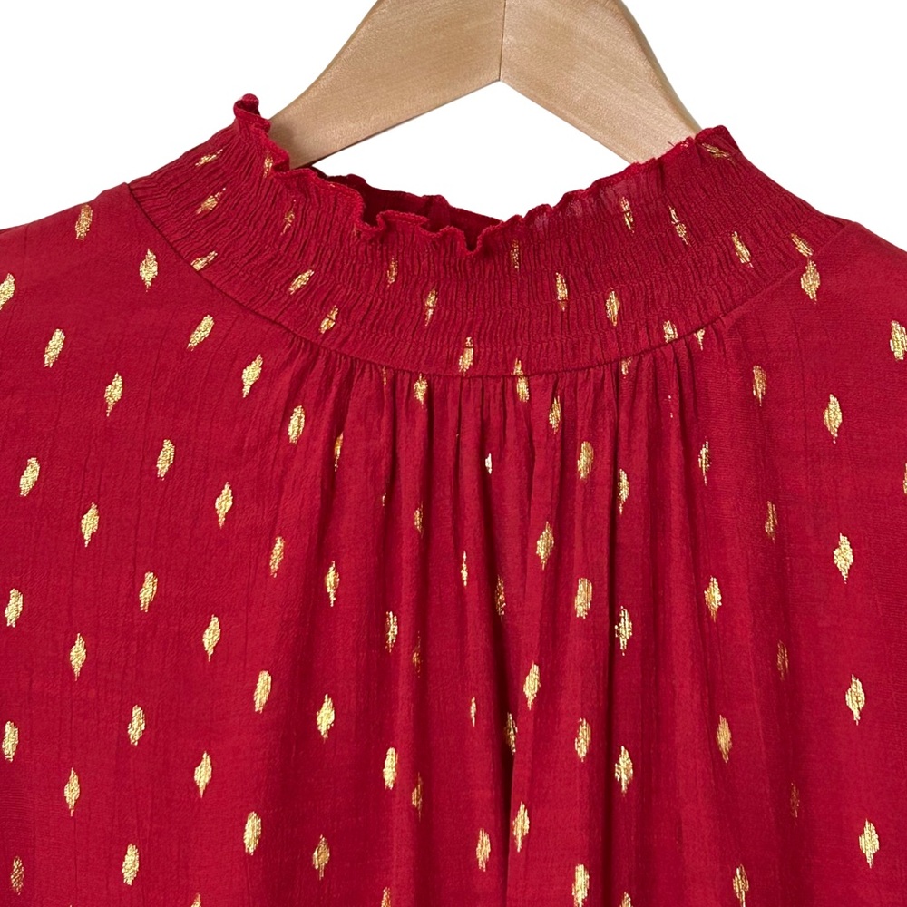 Cato Boho Flowy Peasant Bell Sleeve Blouse - 18/20W - Crimson Red, Gold - Picture 2 of 12